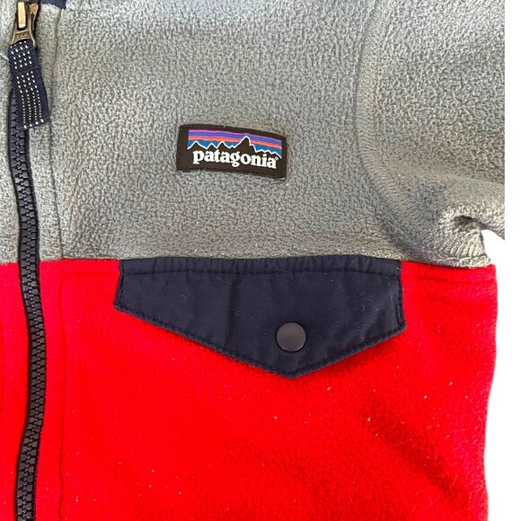 Patagonia Fleece Jacket Kids 3T Hooded Blue Red Micro D Snap T Full Zip - Picture 4 of 8